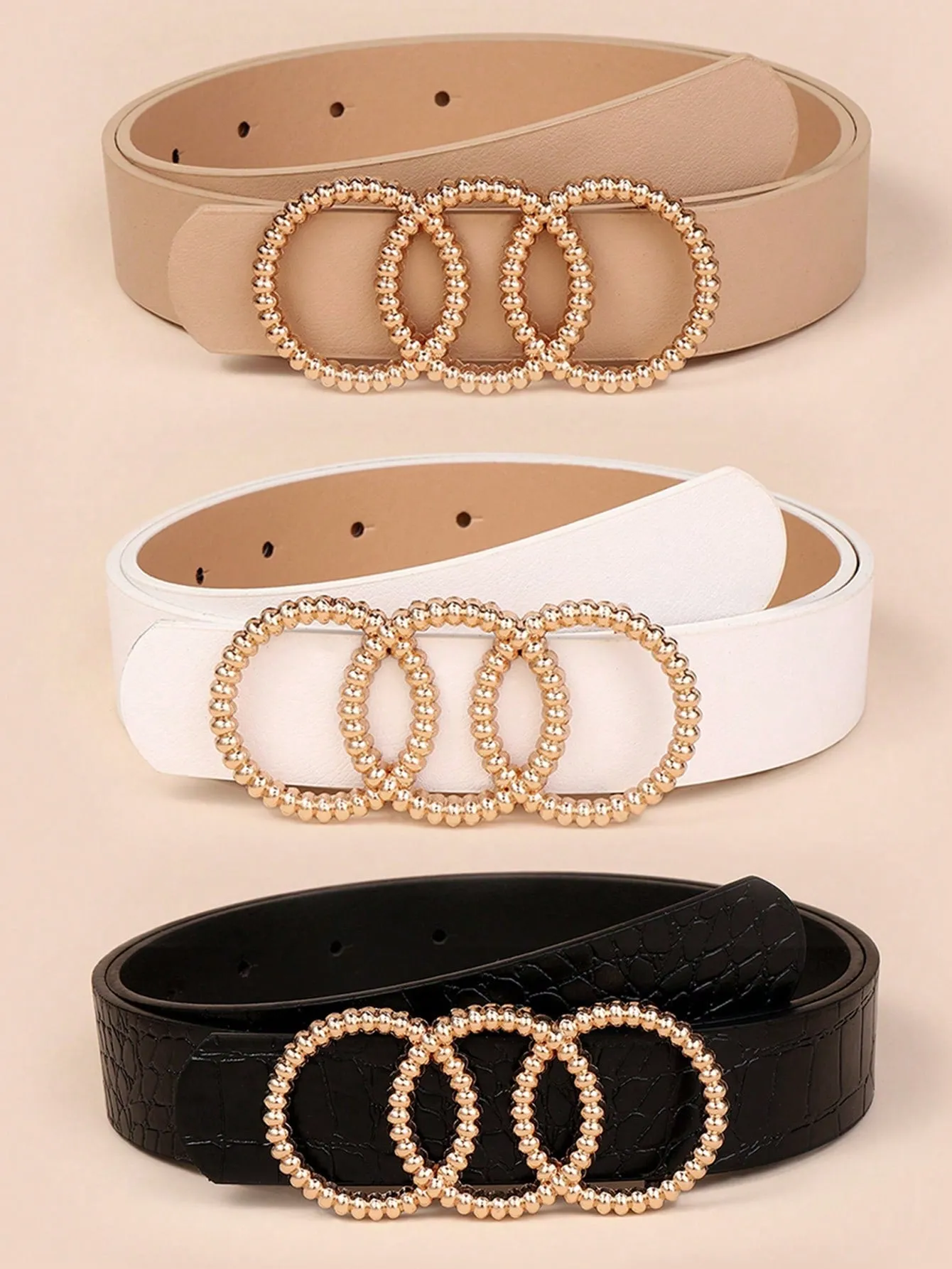 1pc Pu Three-Ring Belt With Alloy Buckle Decor For Women, Trendy All-Match Belt