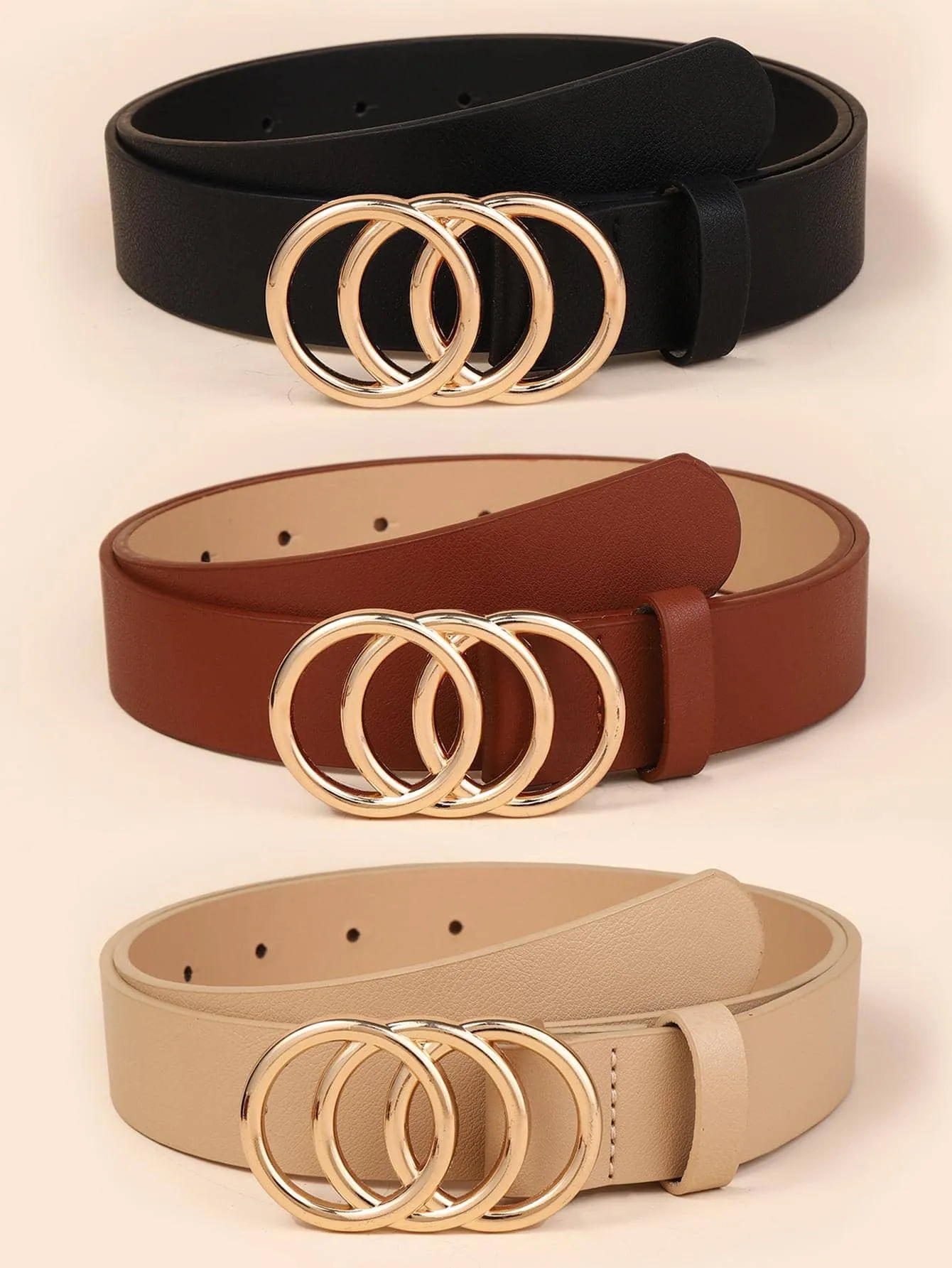 1pc Pu Three-Ring Belt With Alloy Buckle Decor For Women, Trendy All-Match Belt