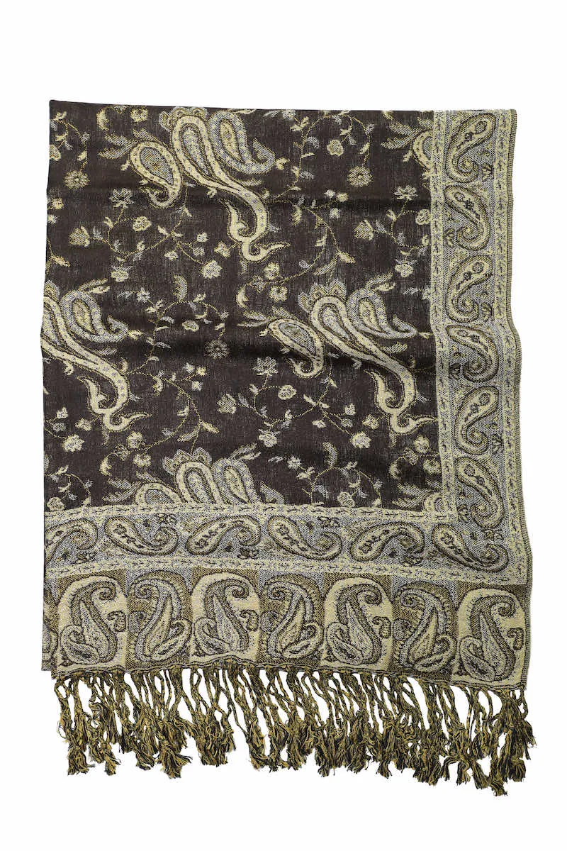 Achillea Mocha Reversible Paisley Pashmina