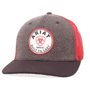 Ariat M&F Grey Red Mesh Round Patch Cap