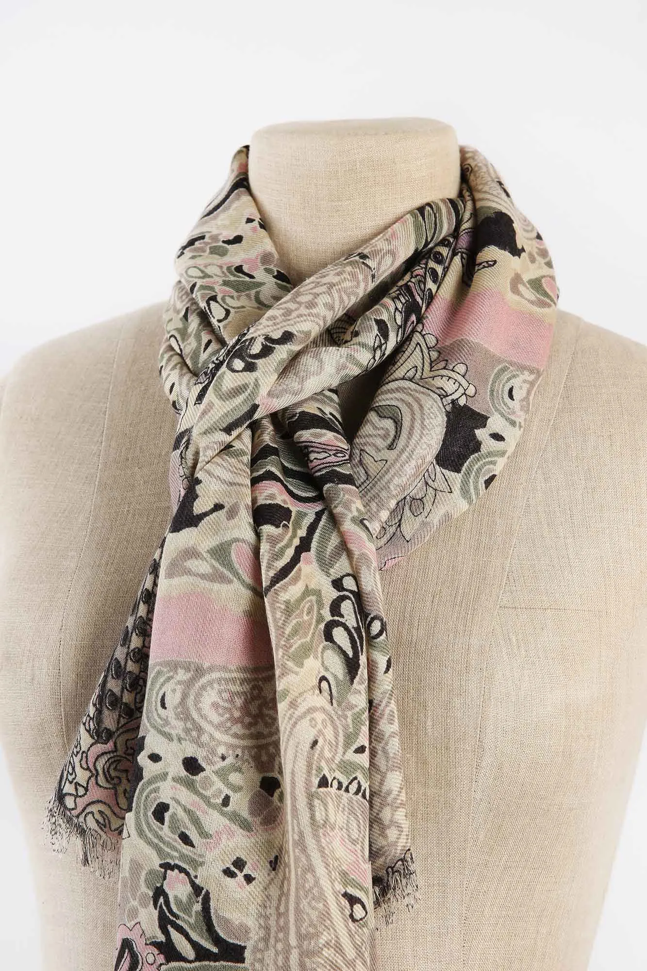 Black Grey Pink Silk Cashmere Scarf