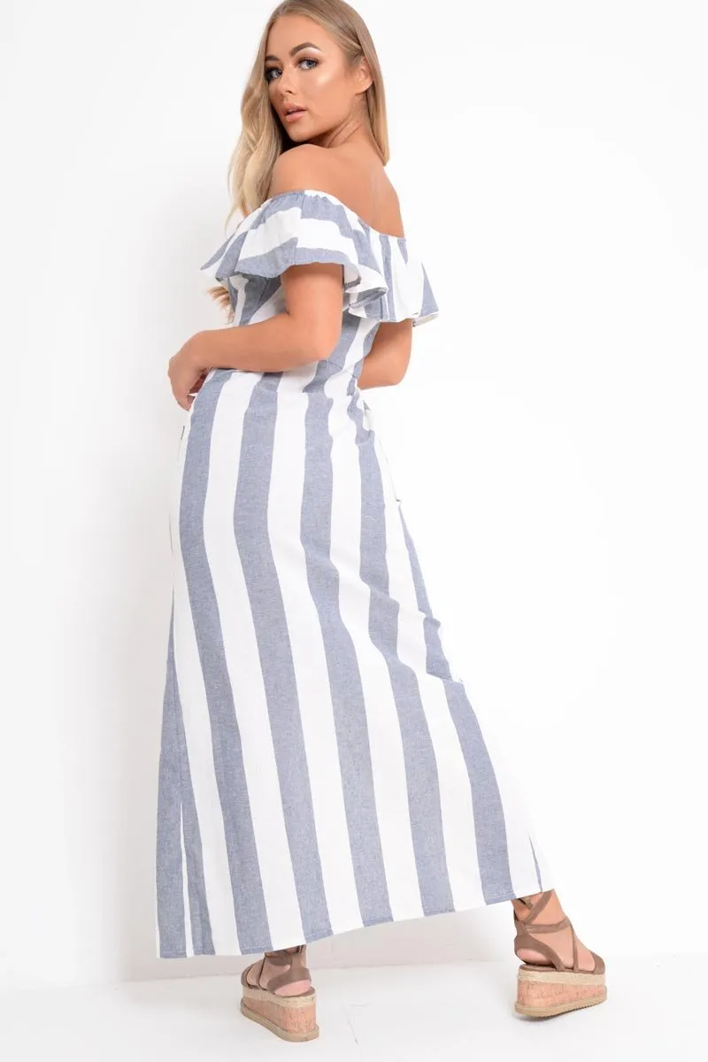 Blue White Stripe Button Detail Woven Maxi - Grier