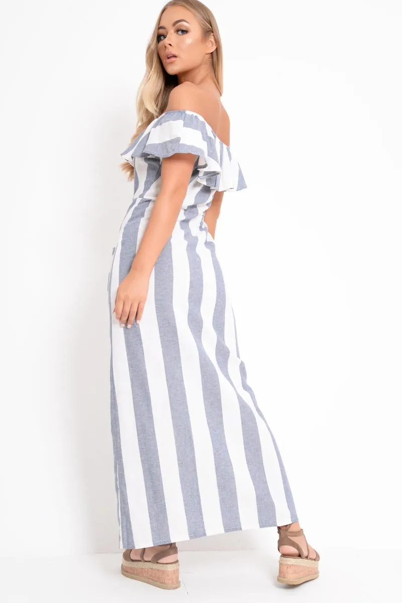 Blue White Stripe Button Detail Woven Maxi - Grier