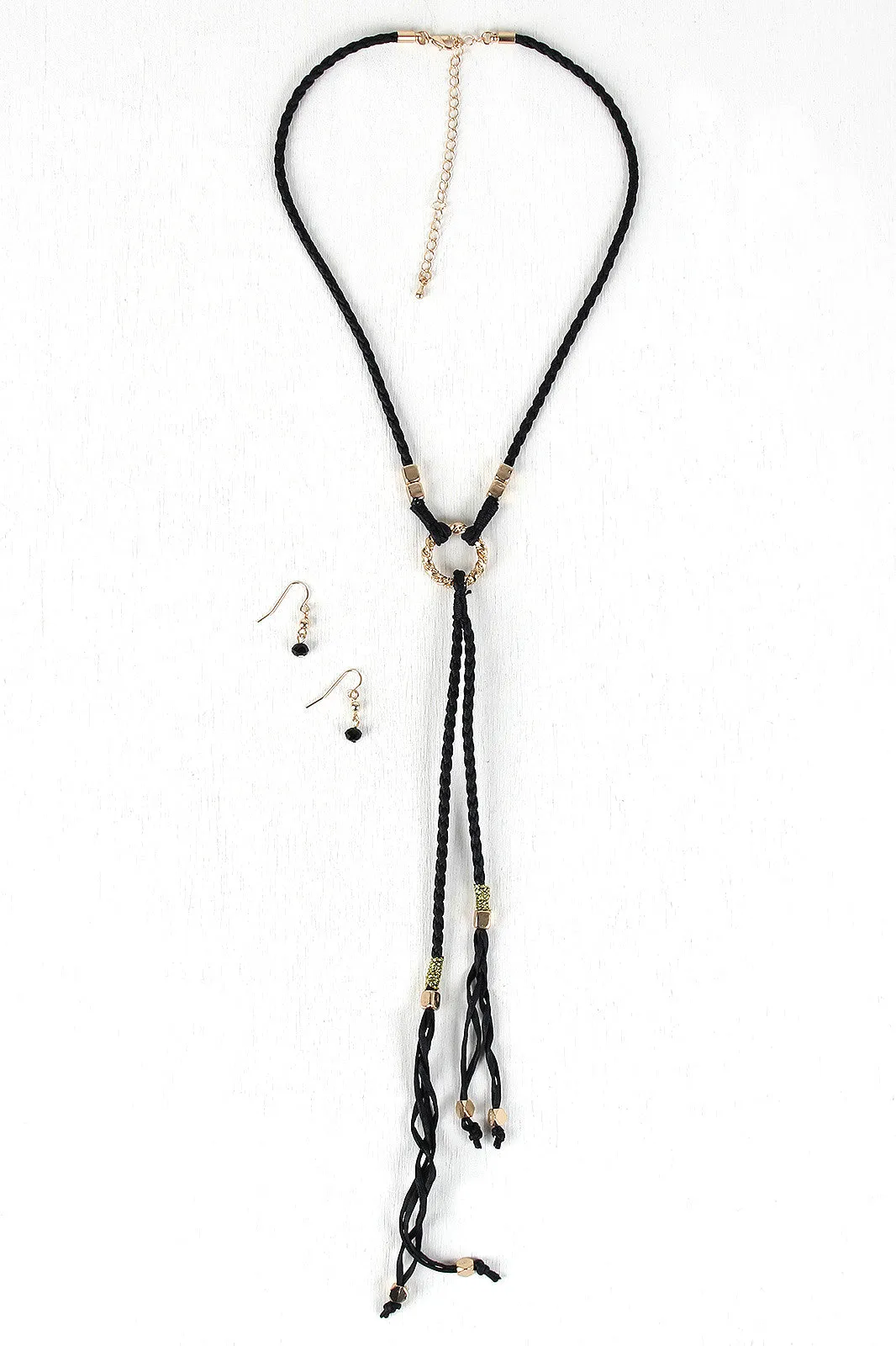 Braided Cube Beads Vegan Leather Necklace Set