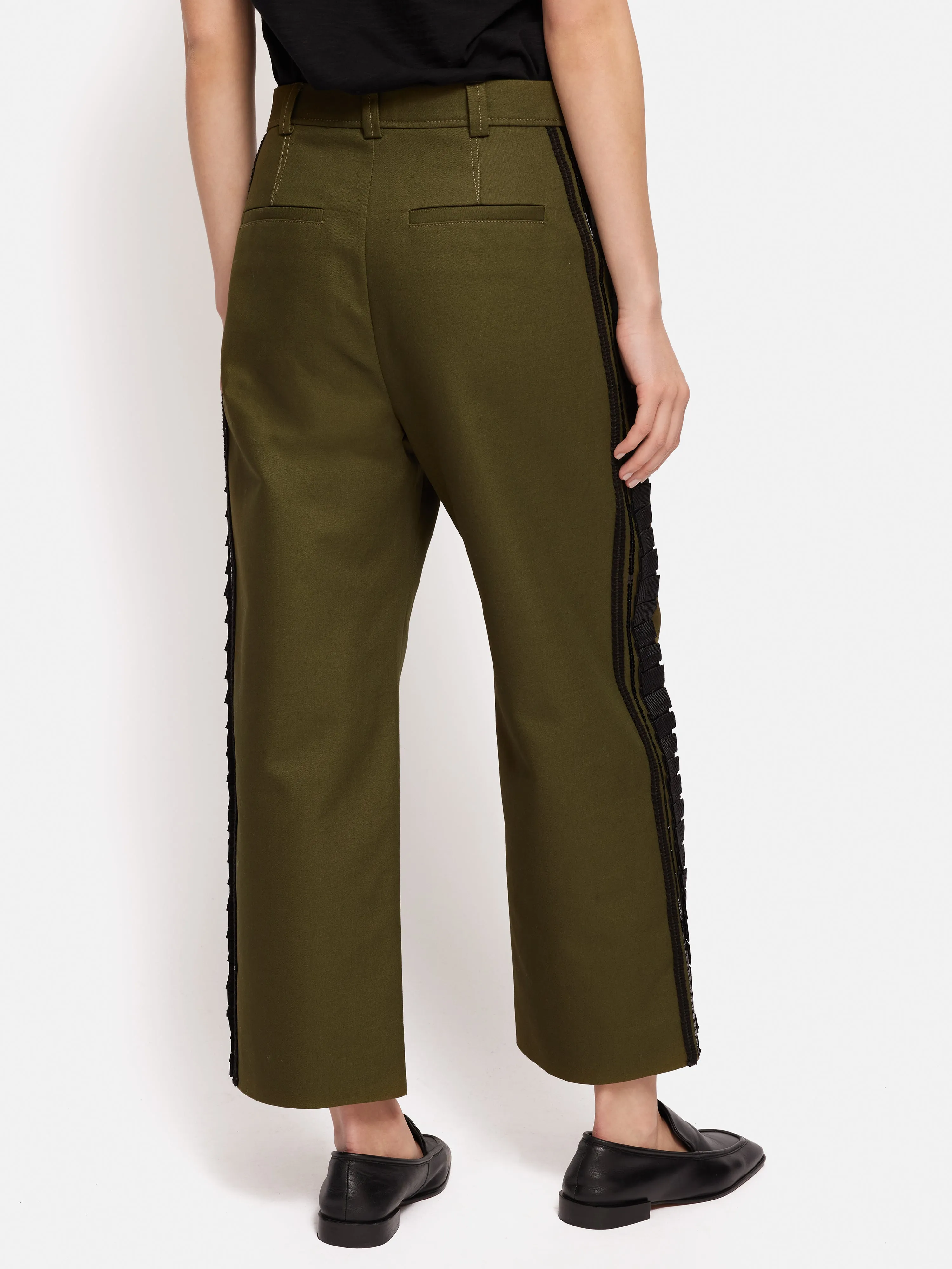 Cotton Trim Detail Trouser | Khaki