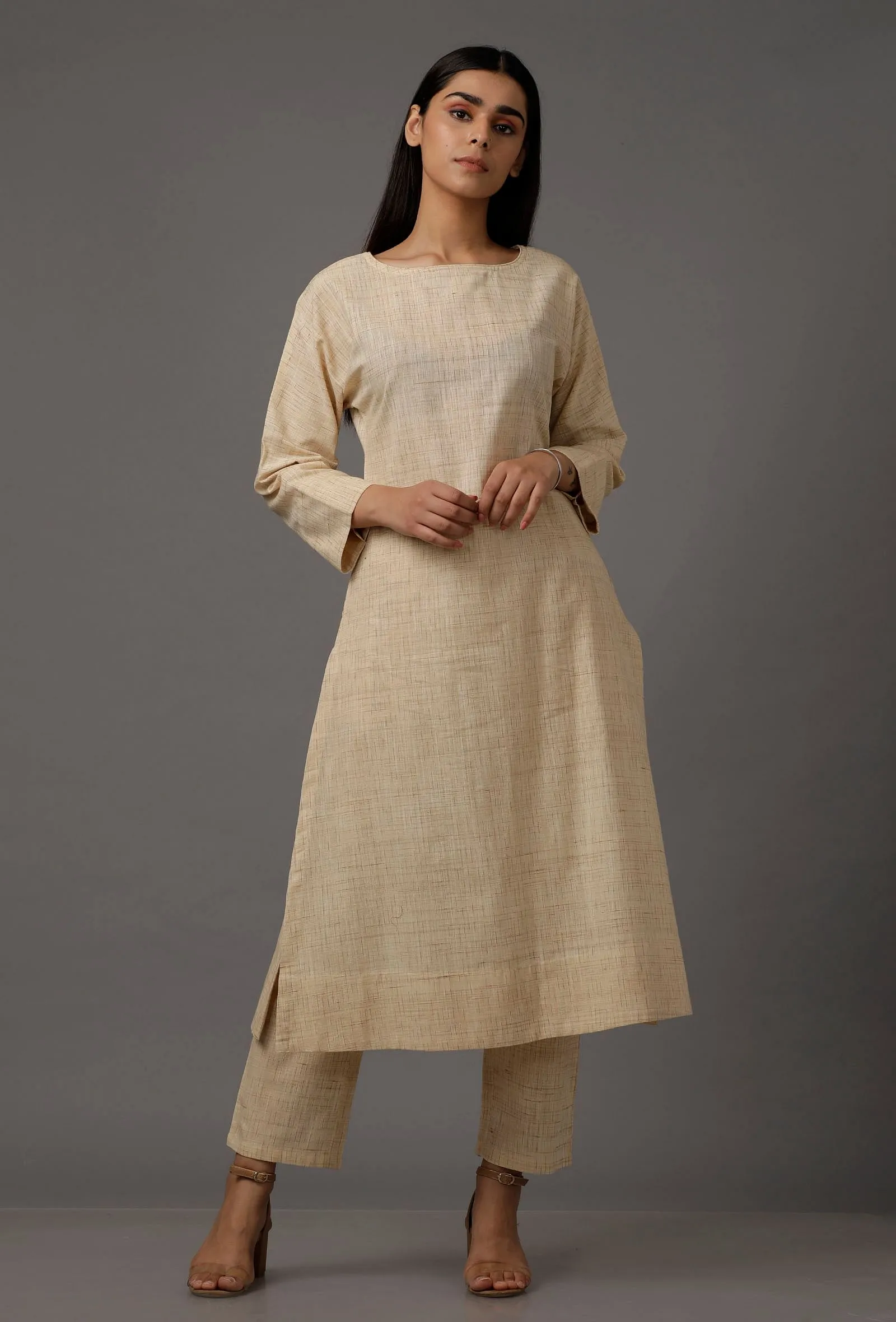 Cream Pure Woven Cotton Kurta