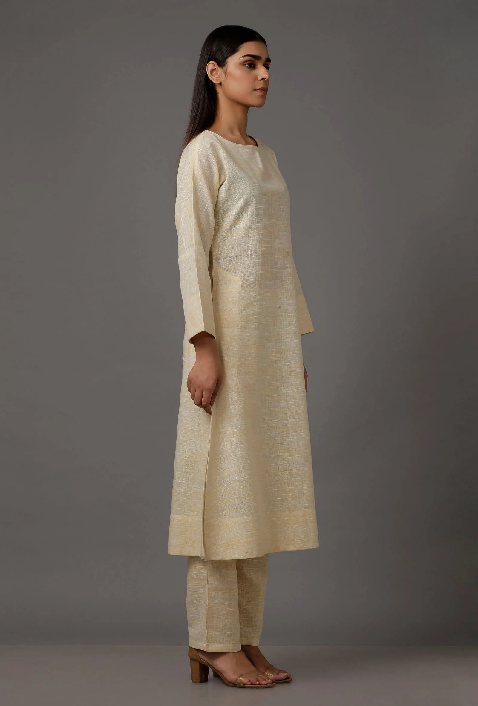 Cream Pure Woven Cotton Kurta