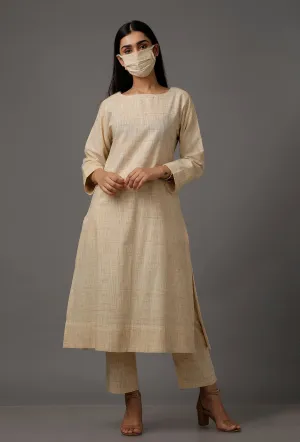 Cream Pure Woven Cotton Kurta