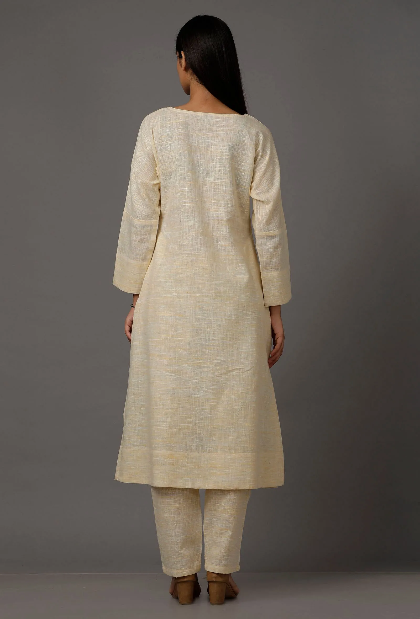 Cream Pure Woven Cotton Kurta