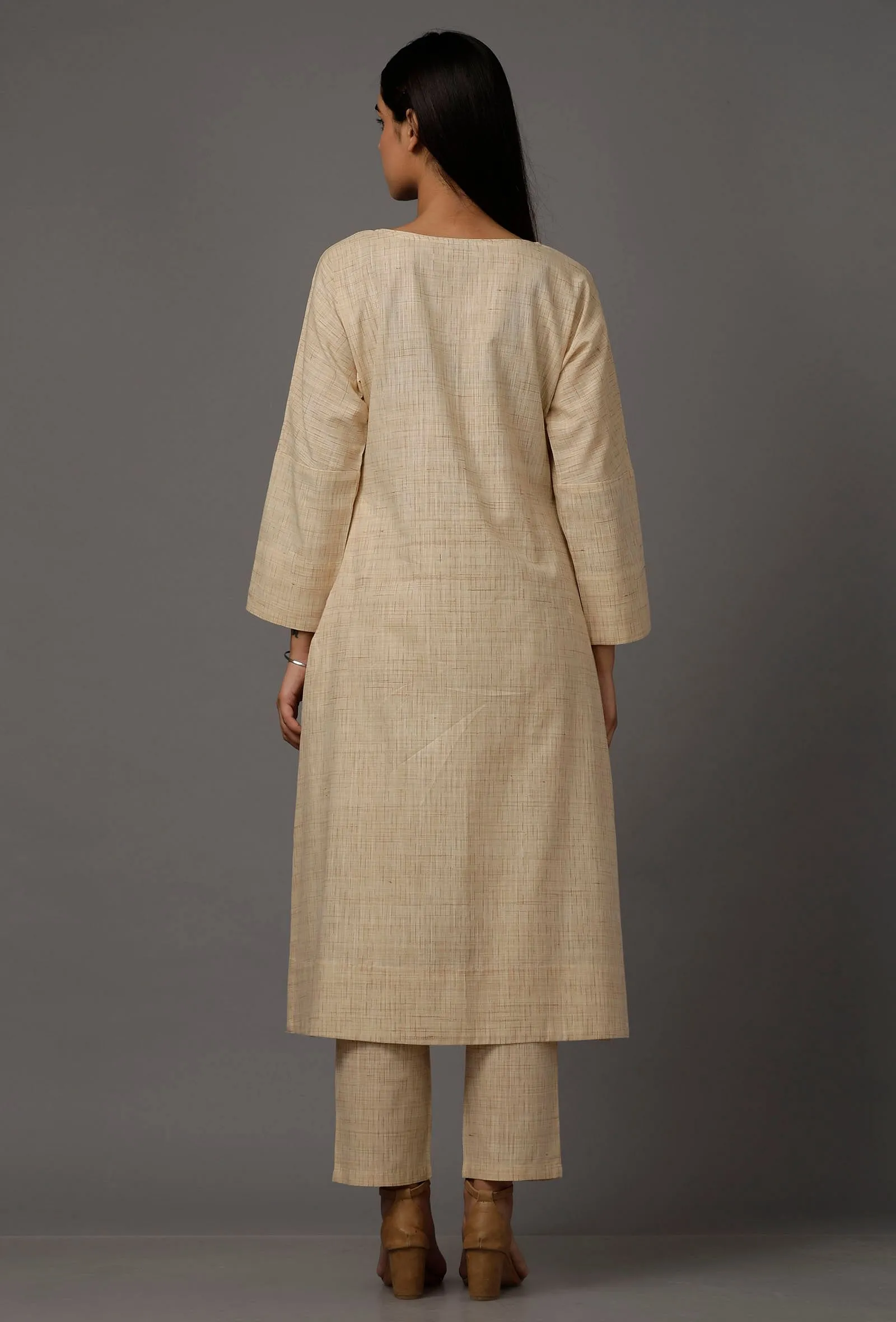 Cream Pure Woven Cotton Kurta