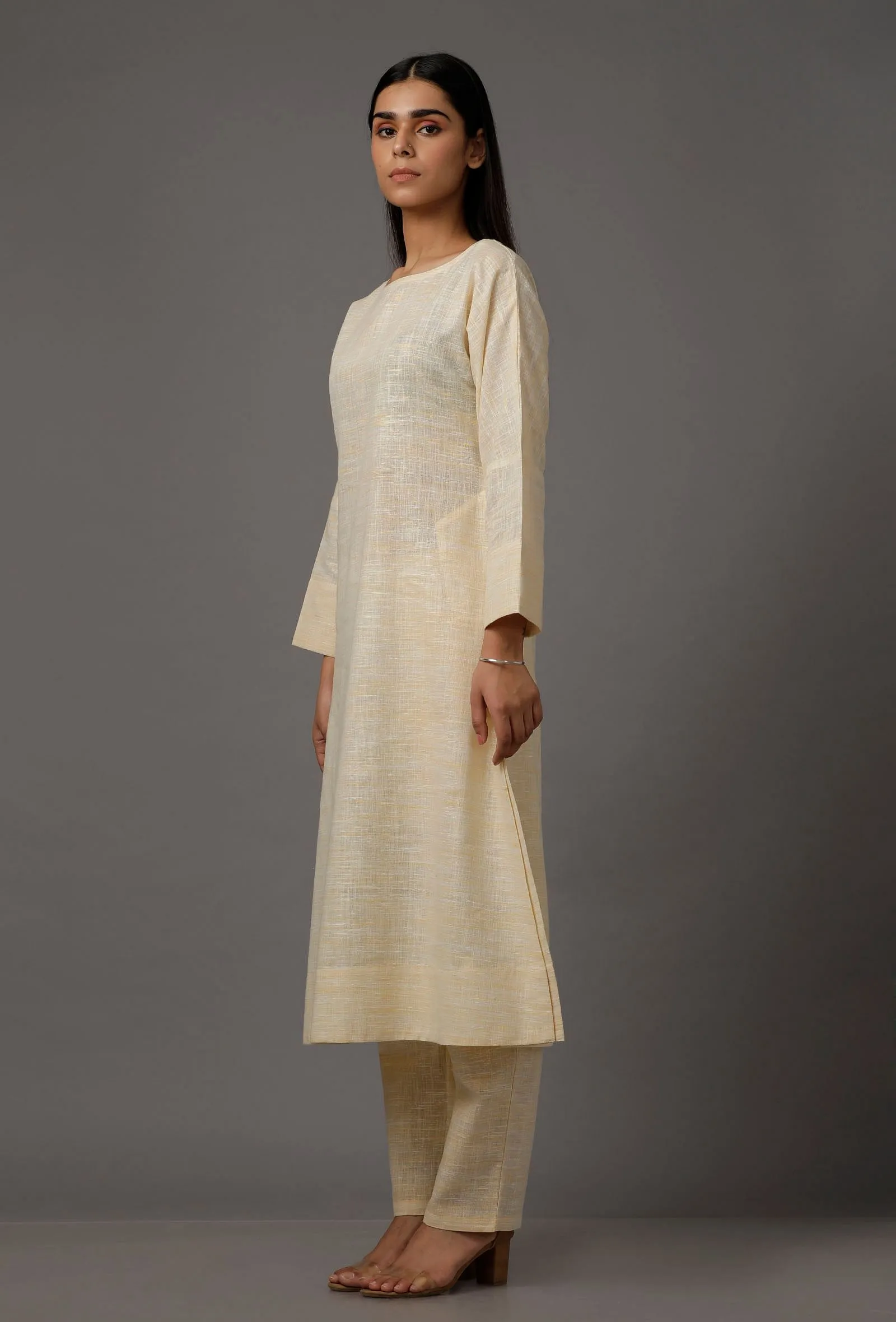 Cream Pure Woven Cotton Kurta