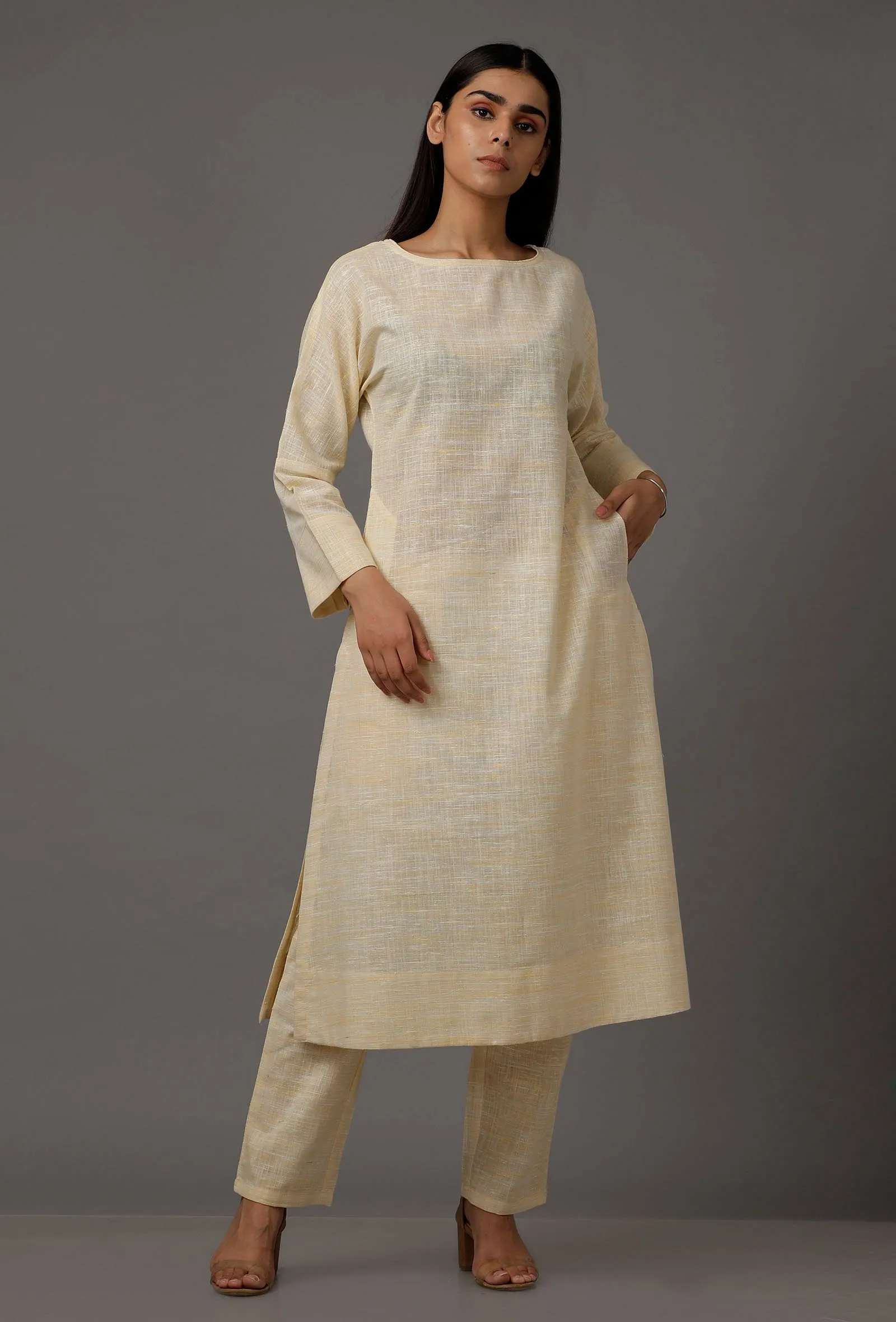 Cream Pure Woven Cotton Kurta