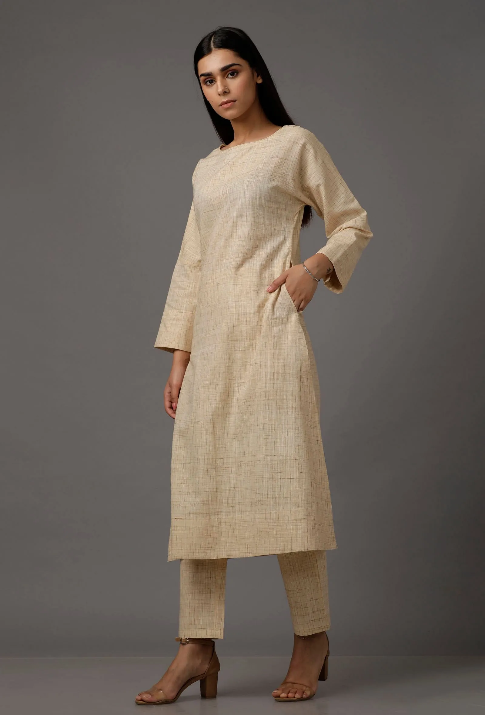 Cream Pure Woven Cotton Kurta