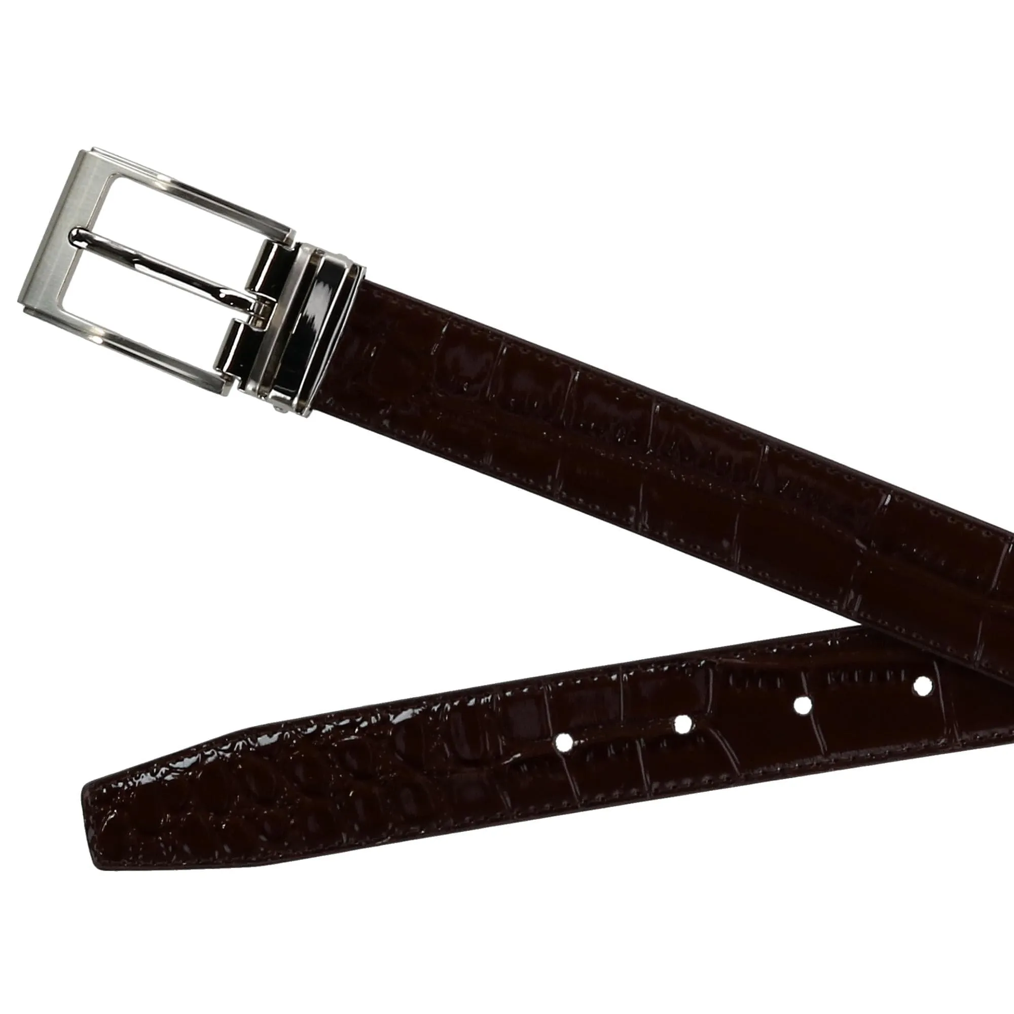 CTM® Leather Croc Print Dress Belt with Clamp On Buckle