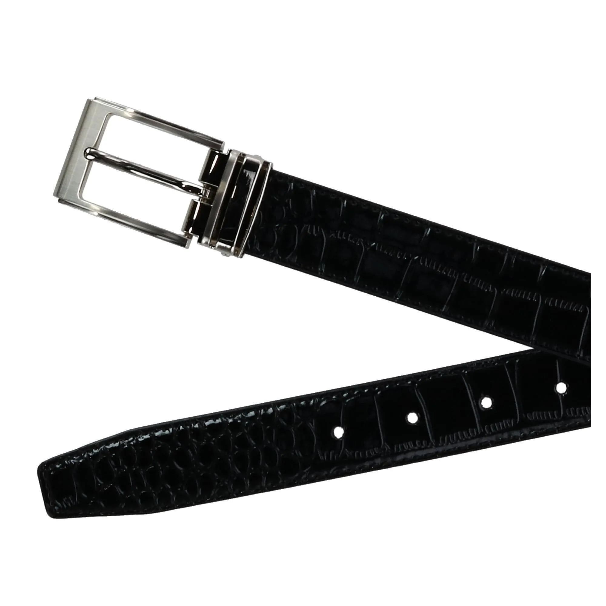 CTM® Leather Croc Print Dress Belt with Clamp On Buckle