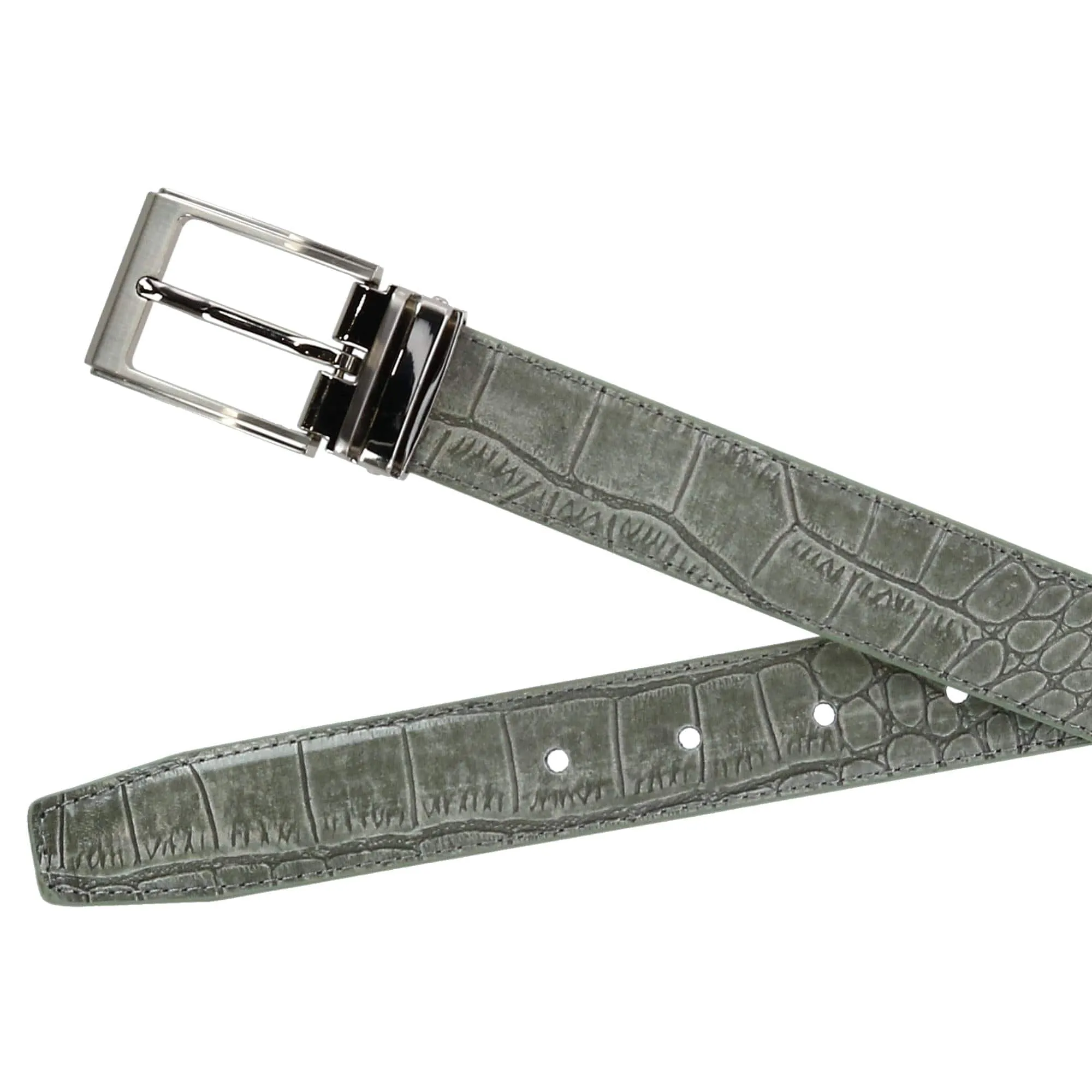 CTM® Leather Croc Print Dress Belt with Clamp On Buckle