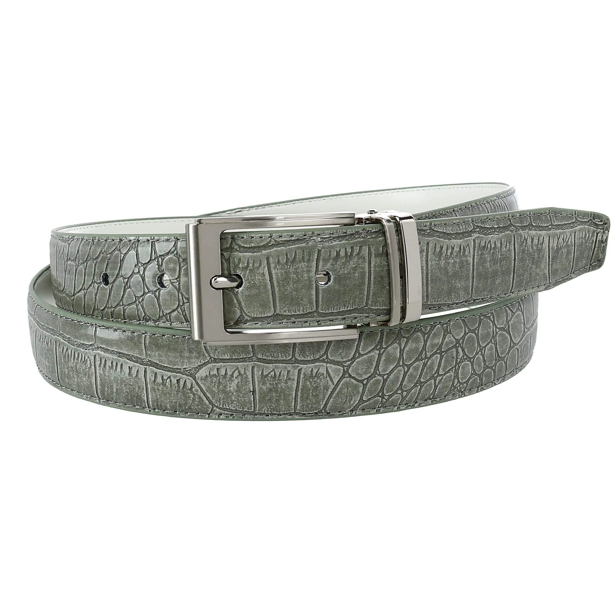 CTM® Leather Croc Print Dress Belt with Clamp On Buckle