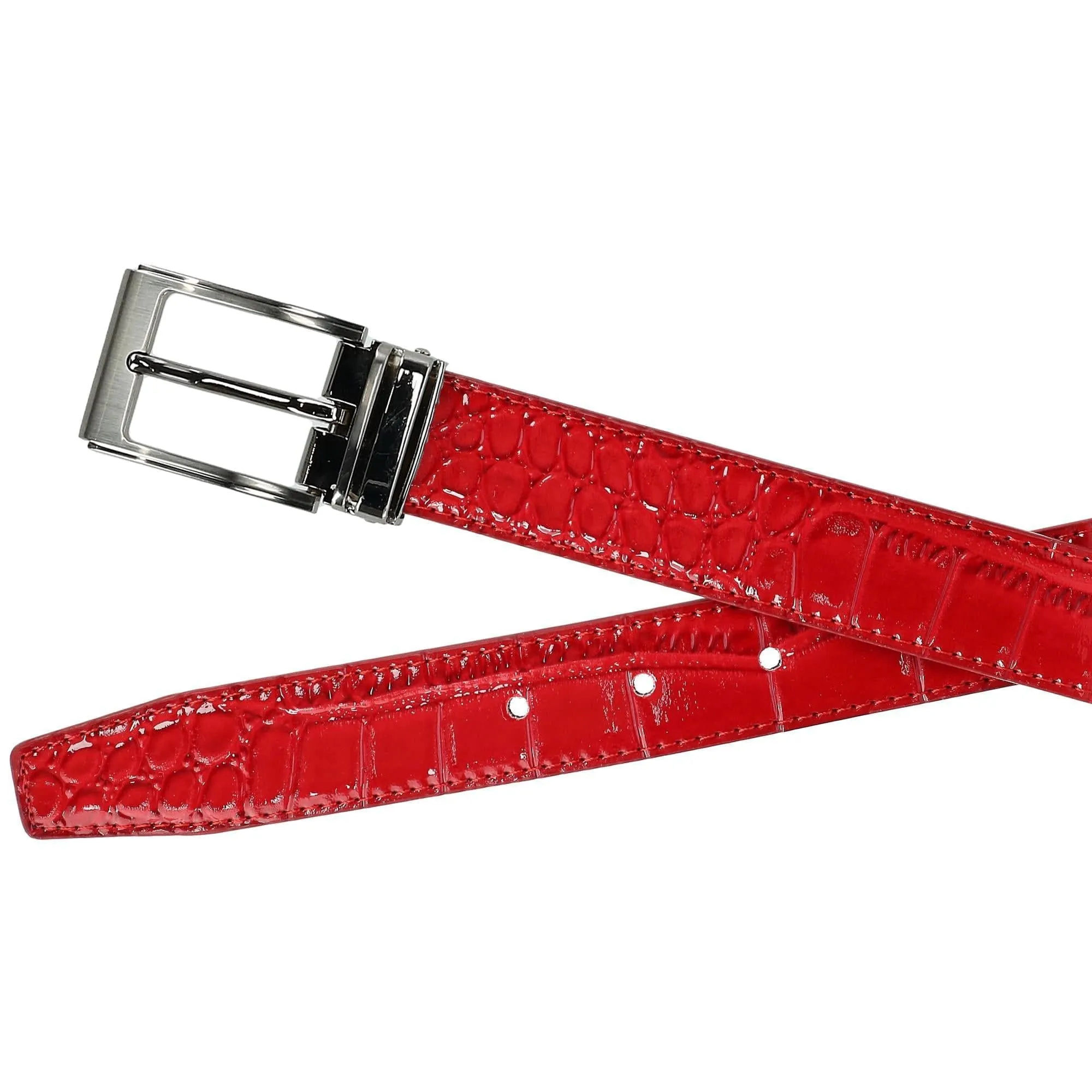 CTM® Leather Croc Print Dress Belt with Clamp On Buckle