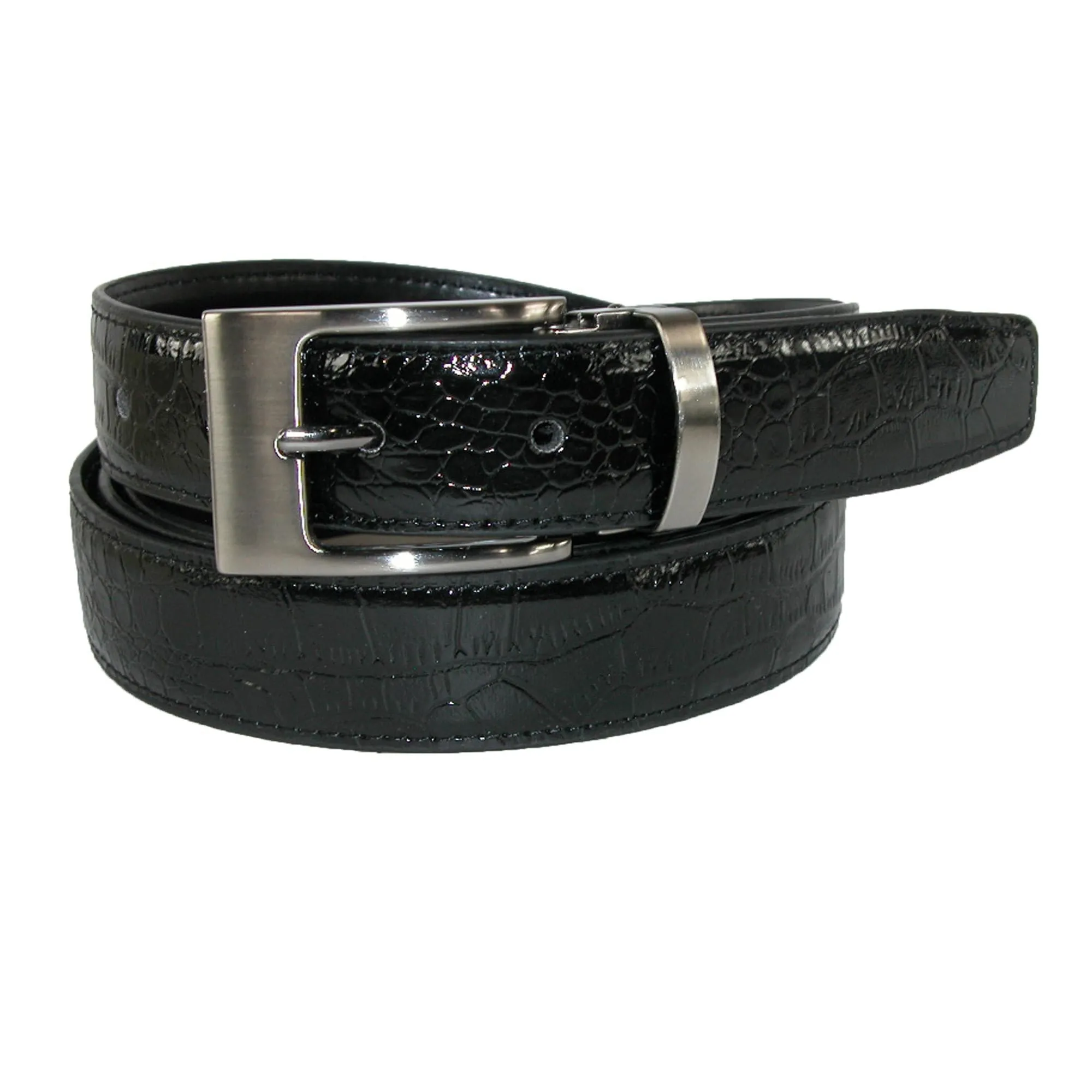 CTM® Leather Croc Print Dress Belt with Clamp On Buckle