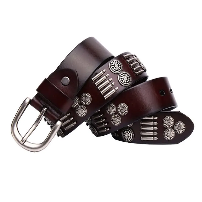 Fashion Punk Rock Metal Bullet Rivets Leather Belt