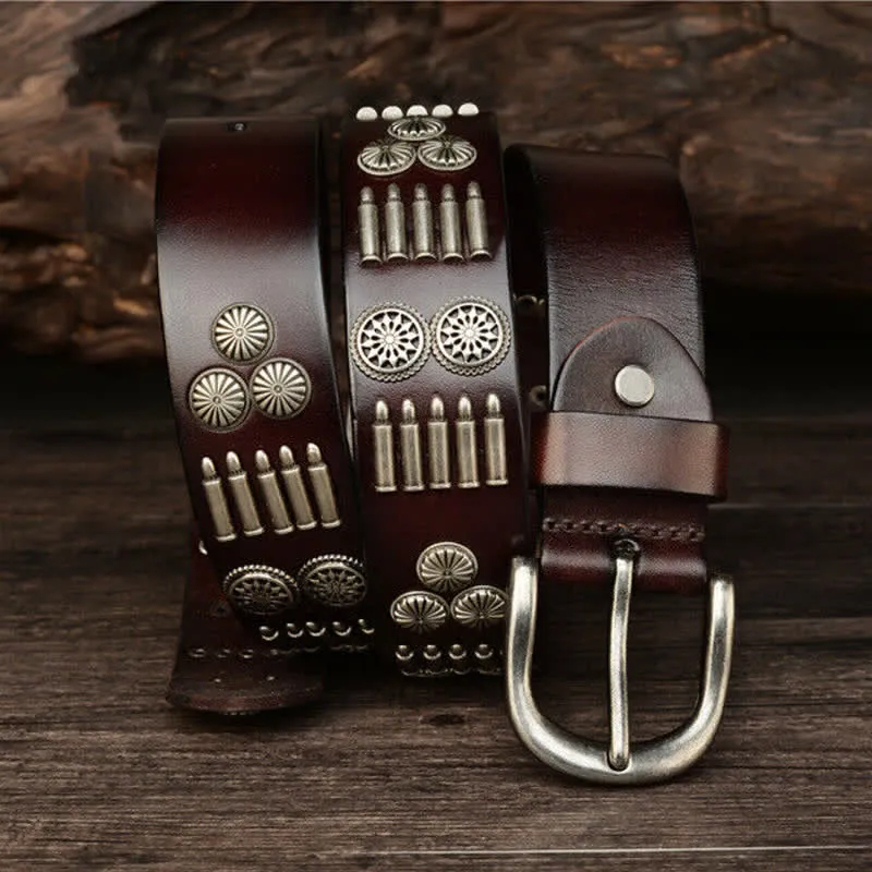 Fashion Punk Rock Metal Bullet Rivets Leather Belt