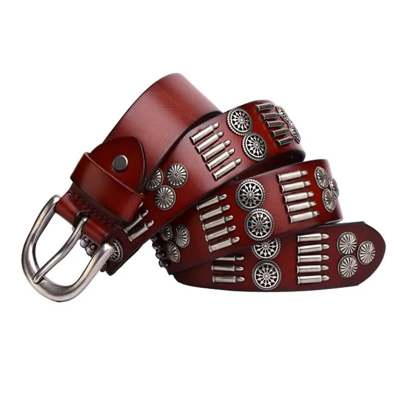 Fashion Punk Rock Metal Bullet Rivets Leather Belt