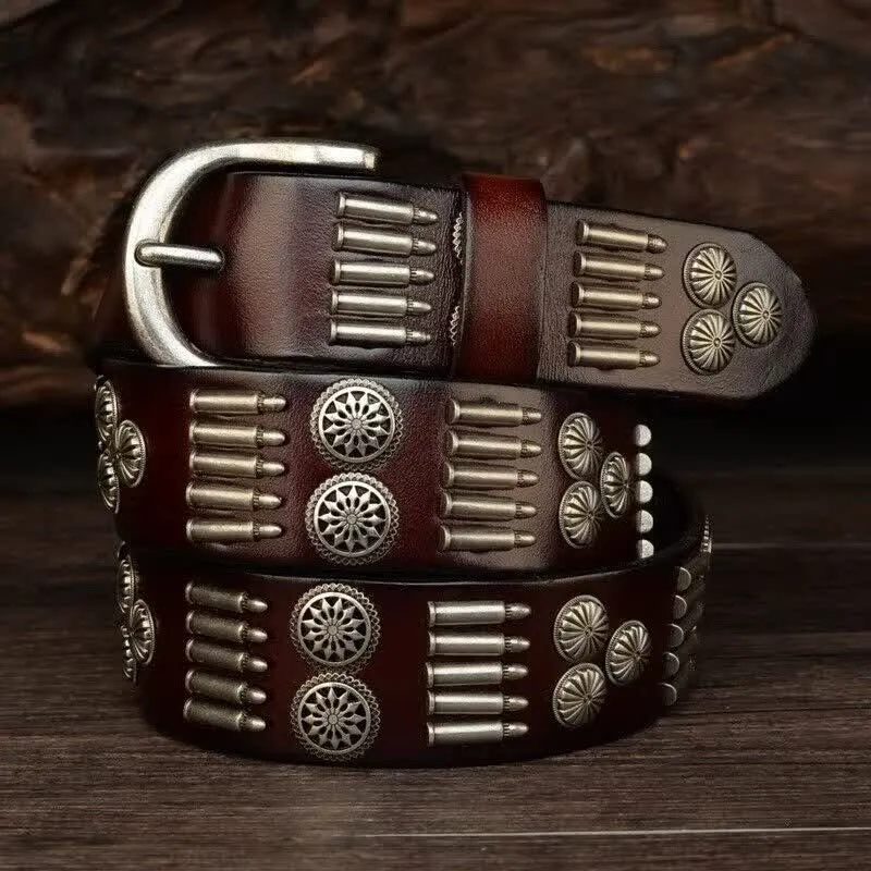 Fashion Punk Rock Metal Bullet Rivets Leather Belt