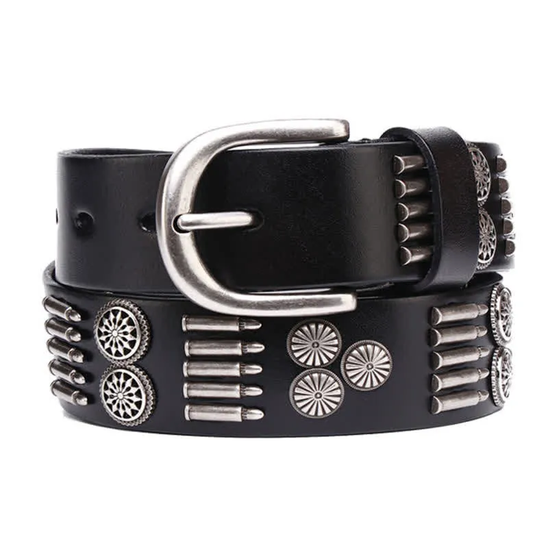 Fashion Punk Rock Metal Bullet Rivets Leather Belt