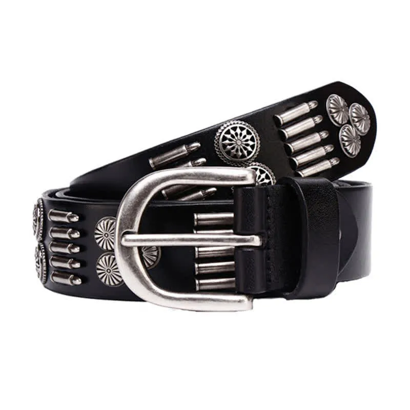 Fashion Punk Rock Metal Bullet Rivets Leather Belt