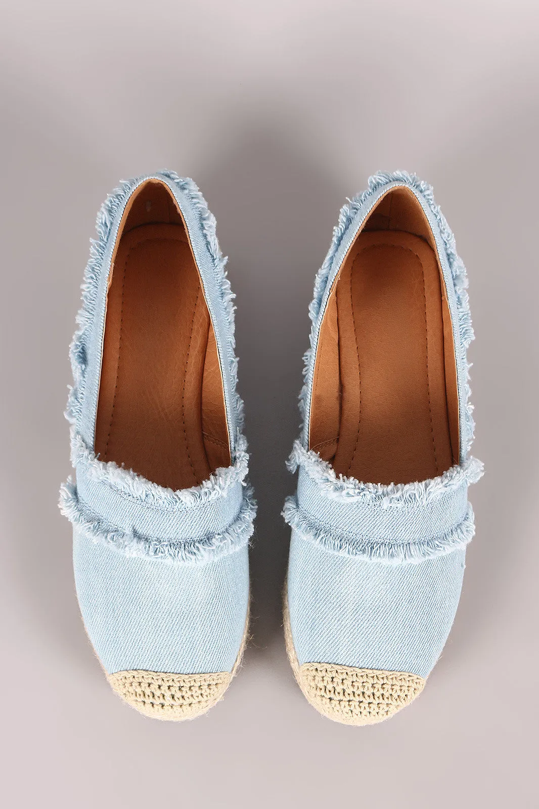 Frayed Denim Espadrille Slip On Loafer Flat