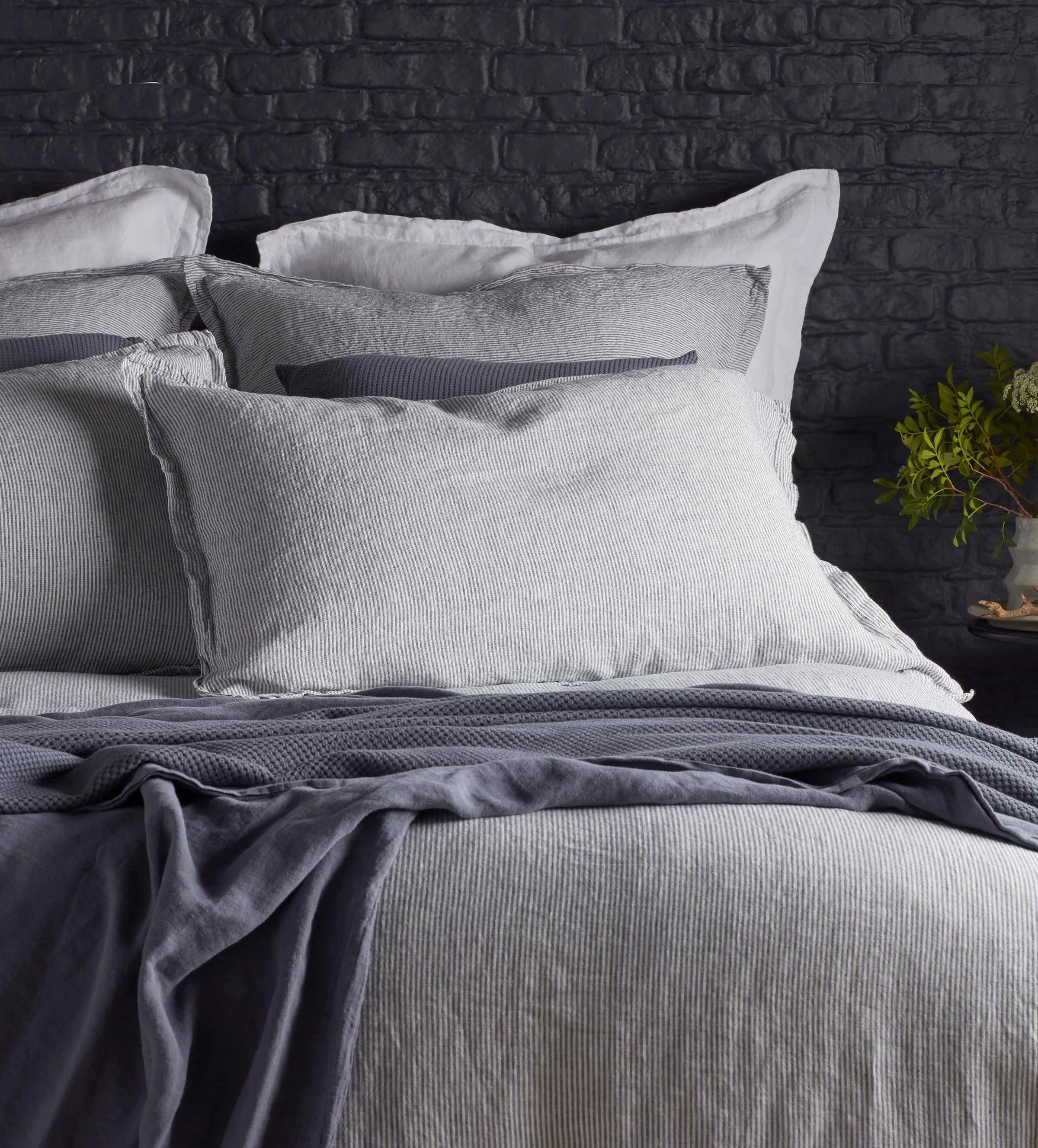 French Blue Sid Stripe 100% Linen Bed Linen