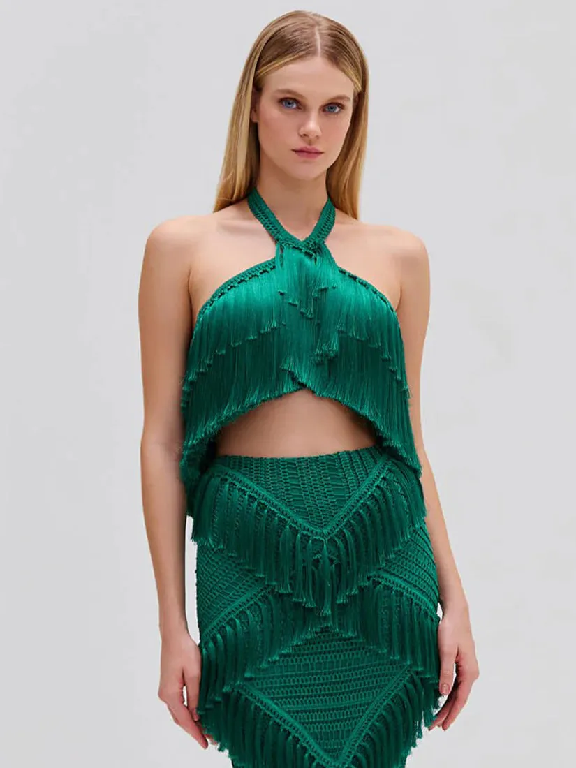 Fringe Halterneck Top Jade