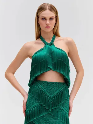 Fringe Halterneck Top Jade