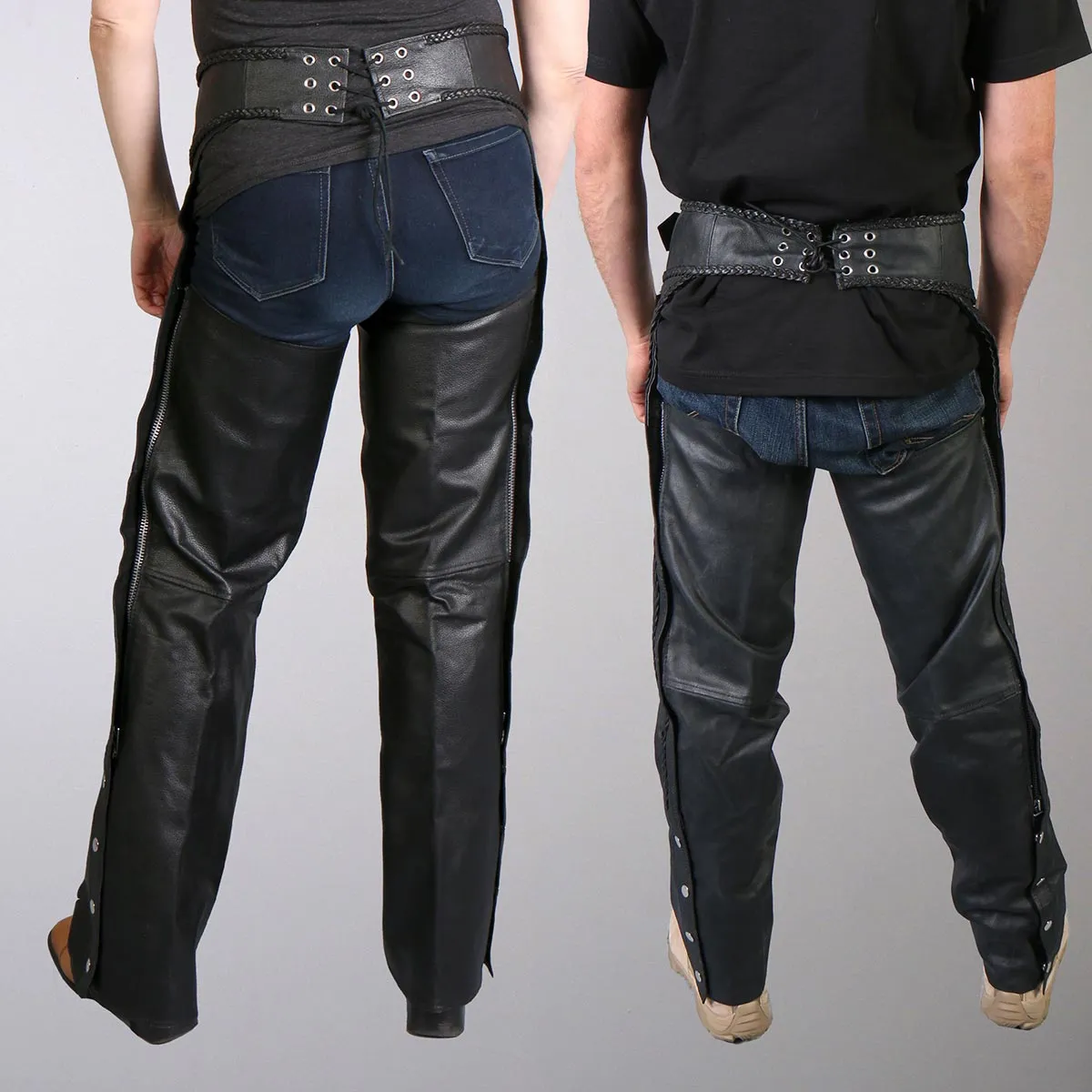 Hot Leathers CHM1003 Black Heavyweight Braided Uni-Sex Leather Chaps