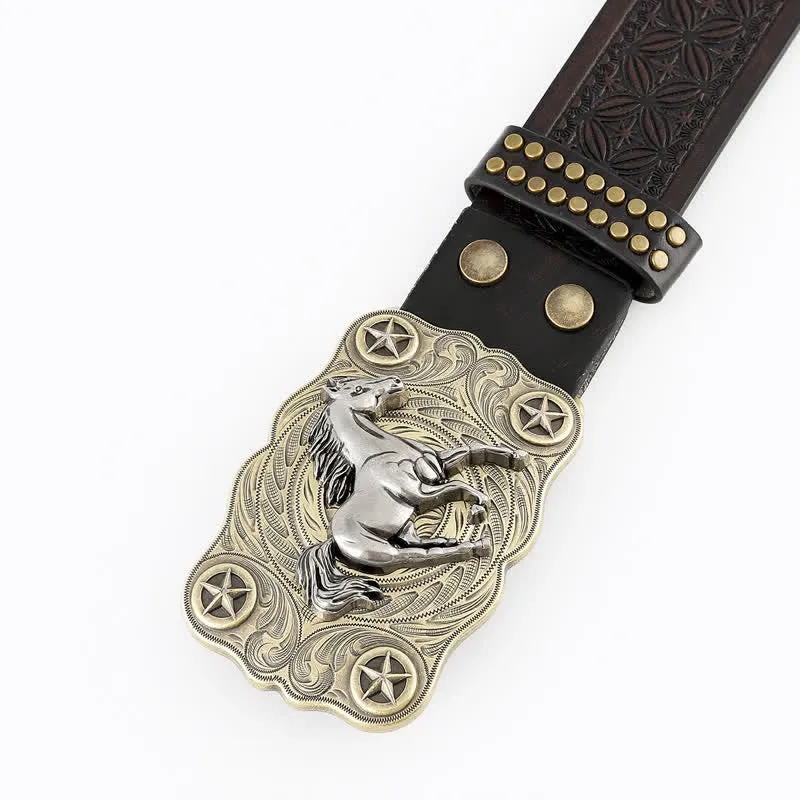 Men's Sturdy Horse Galloping Cowboy Leather Belt