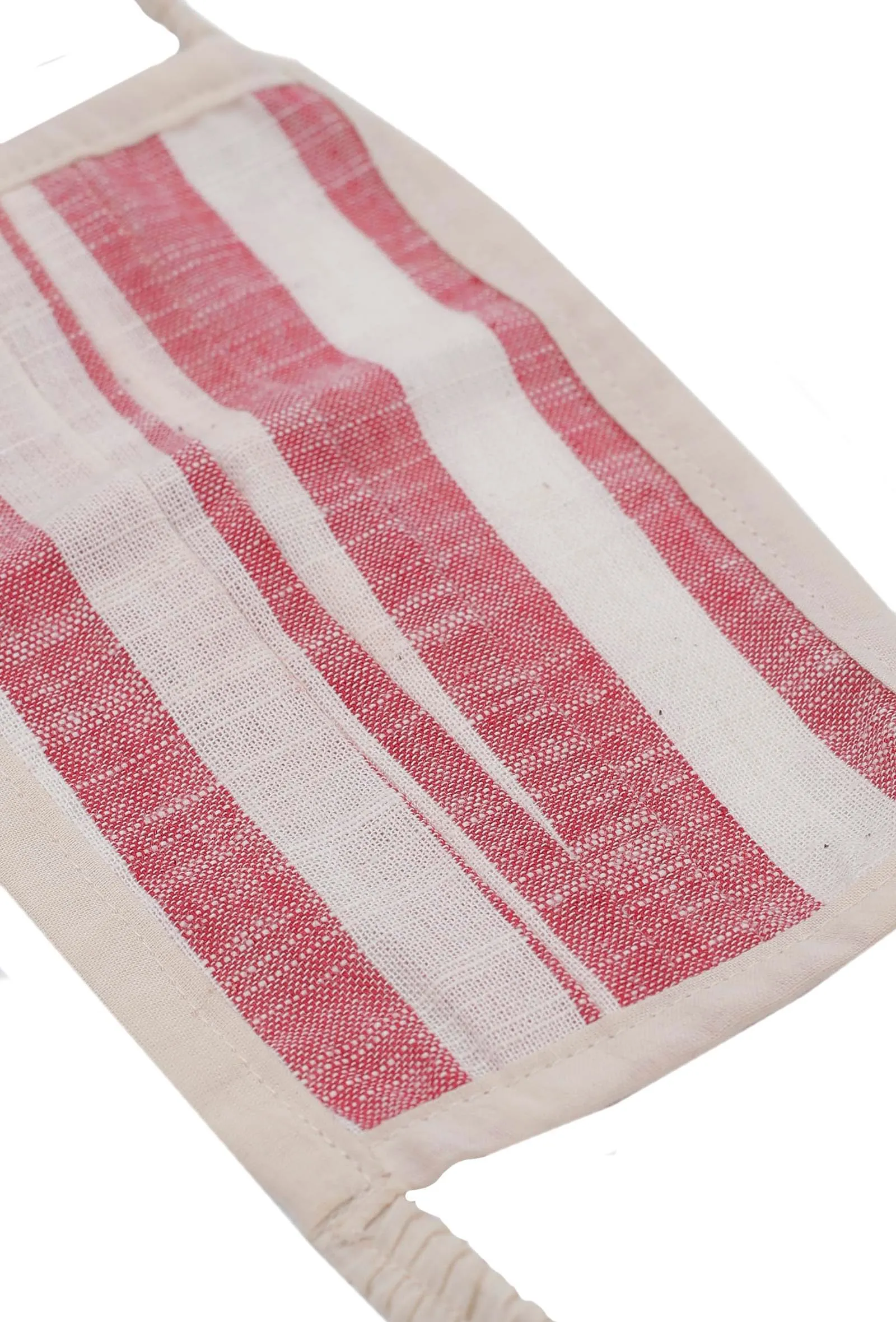 Peach  Red and White Stripes Pure Woven Cotton Kurta