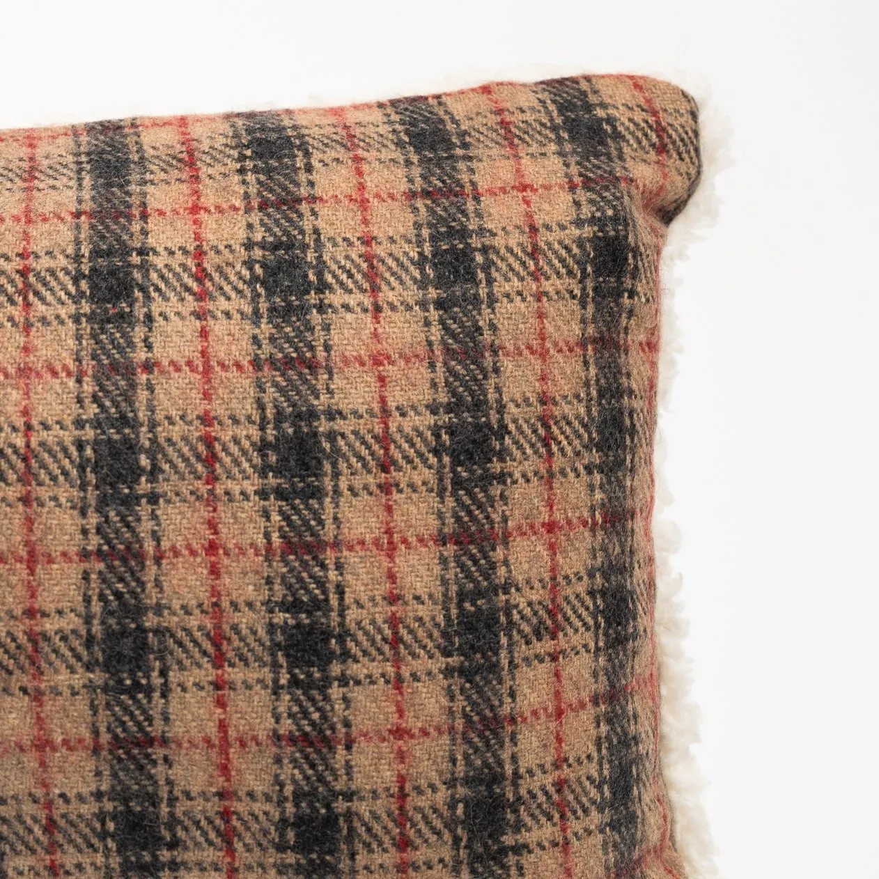 Plaid and Shearling Small Lumbar Pillow