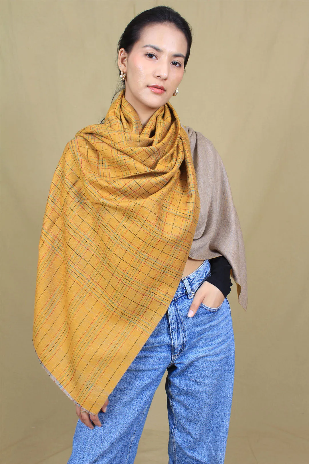 Preet Reversible & Check Cashmere Stole