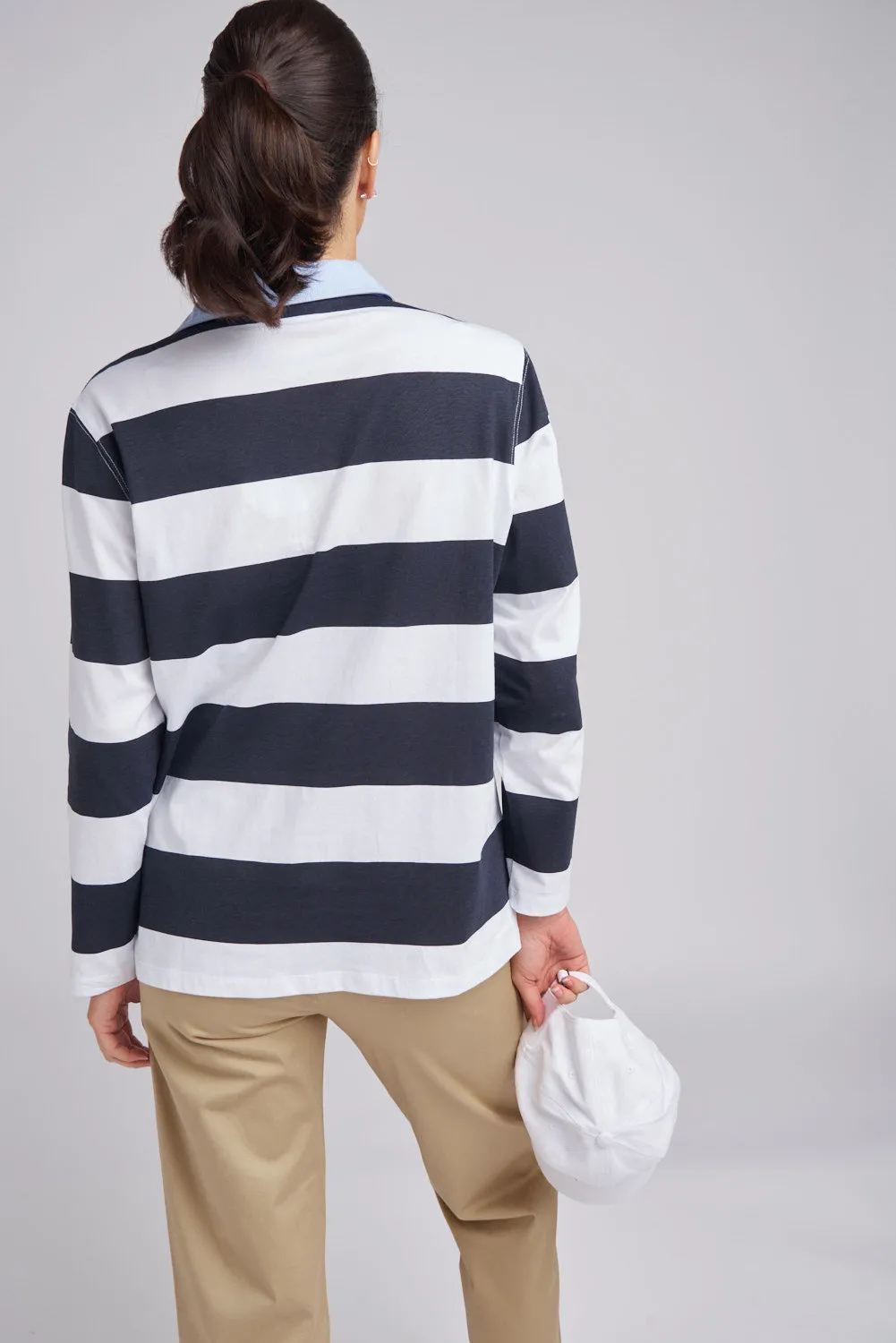 Relaxed Fit Stripe Rugby White/Navy