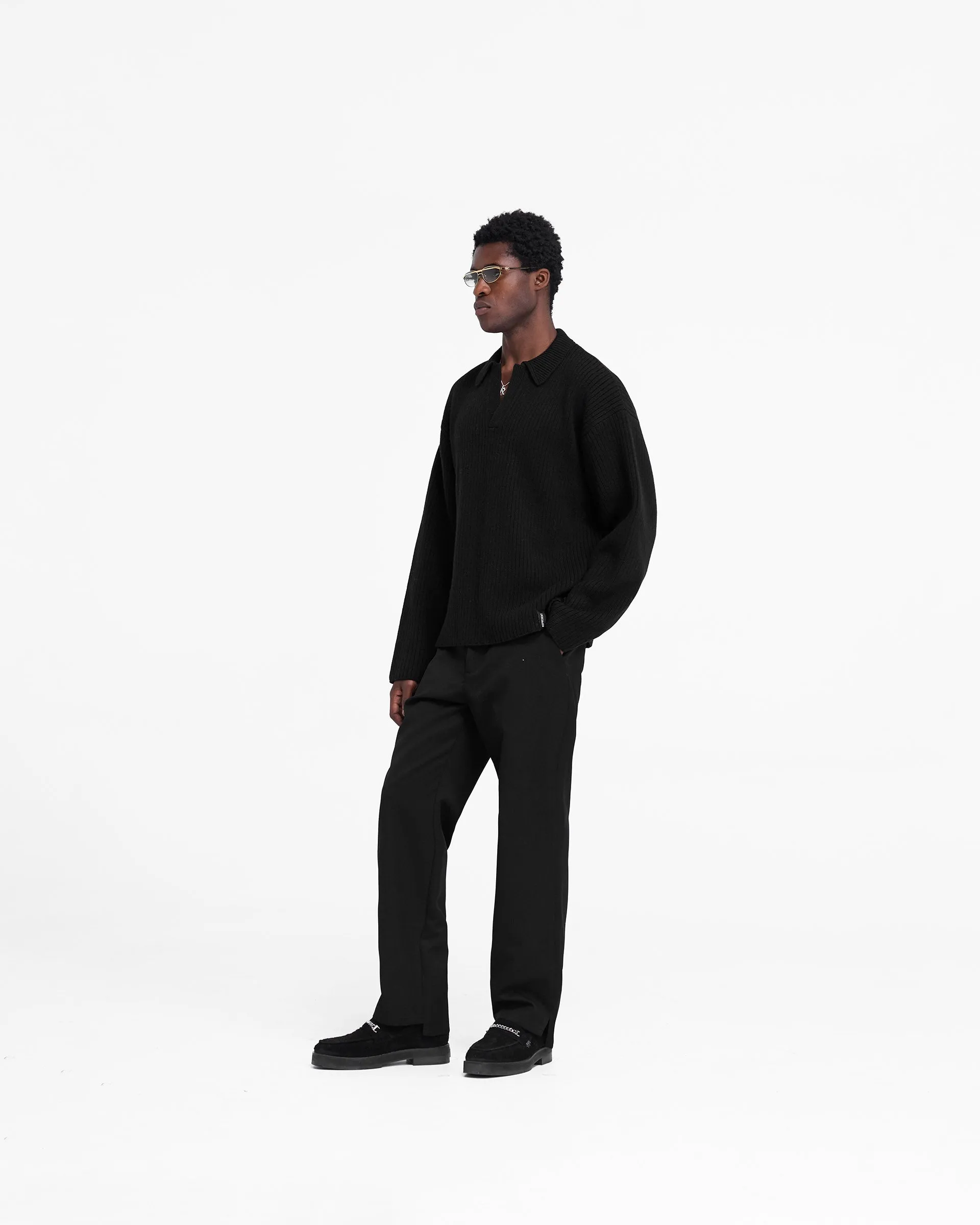 Ribbed Knit Polo - Jet Black