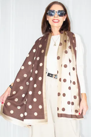 Silk Finish Reversible Spotty Scarf in Chocolate