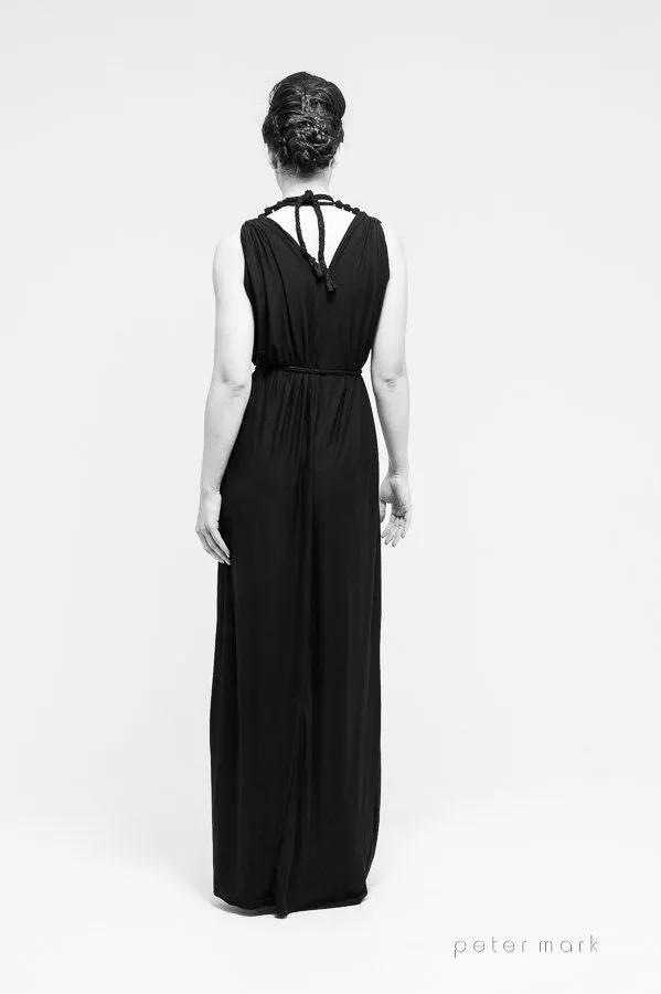 Stunning Black Grecian Dress With Feather Detail