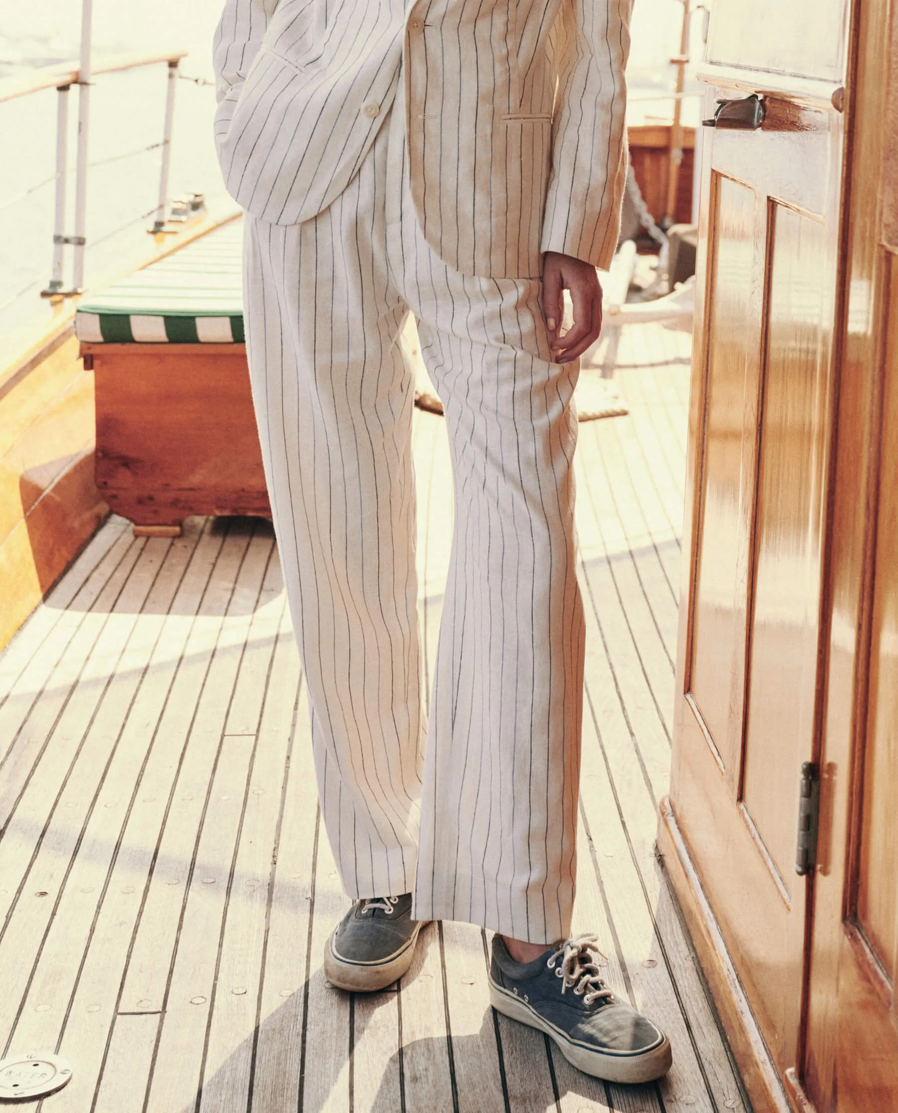 The Maker Trouser. -- Cream Pinstripe