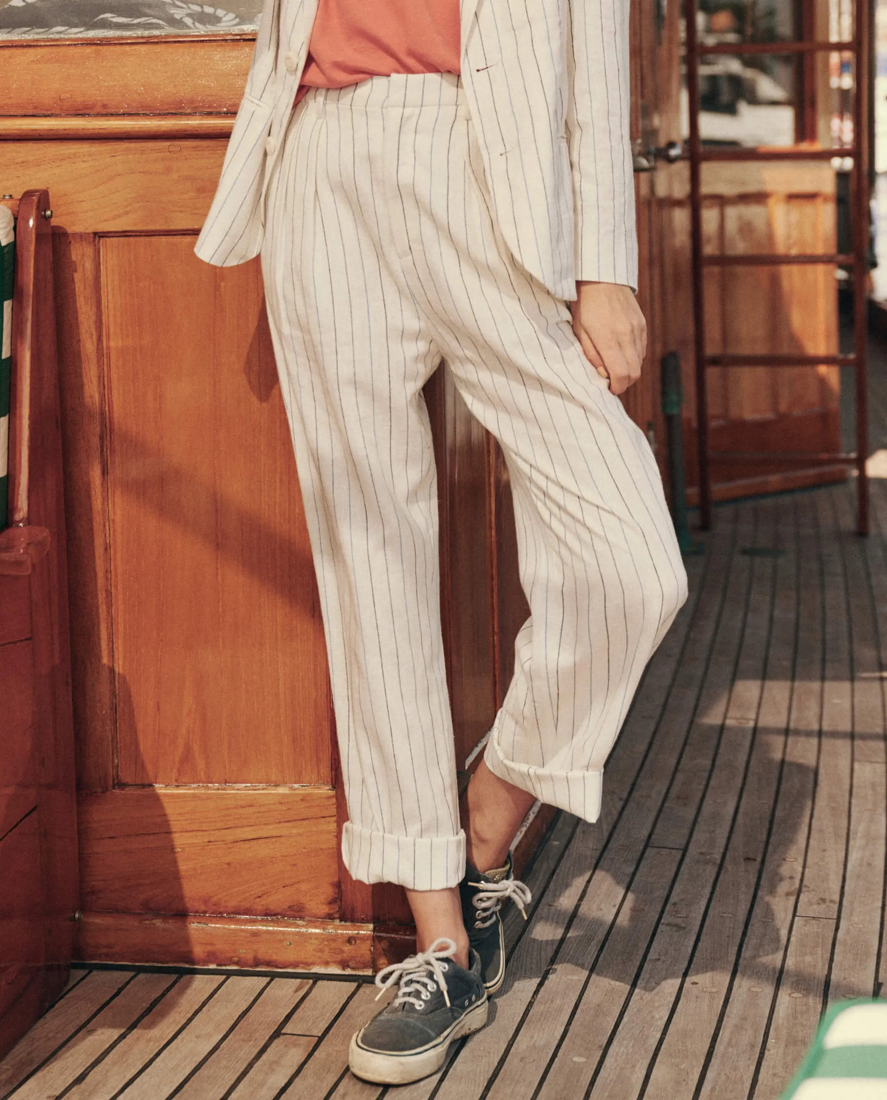 The Maker Trouser. -- Cream Pinstripe