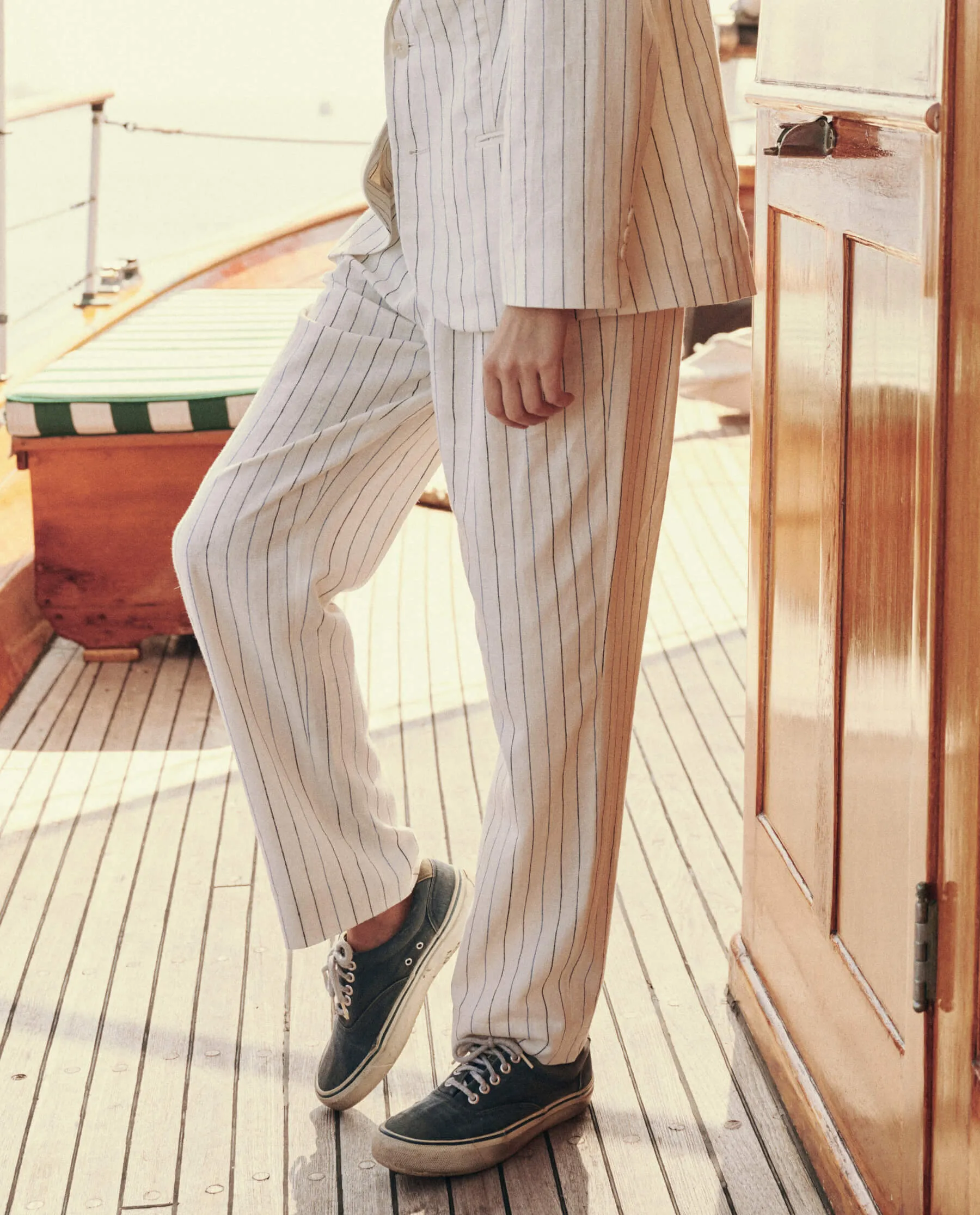 The Maker Trouser. -- Cream Pinstripe