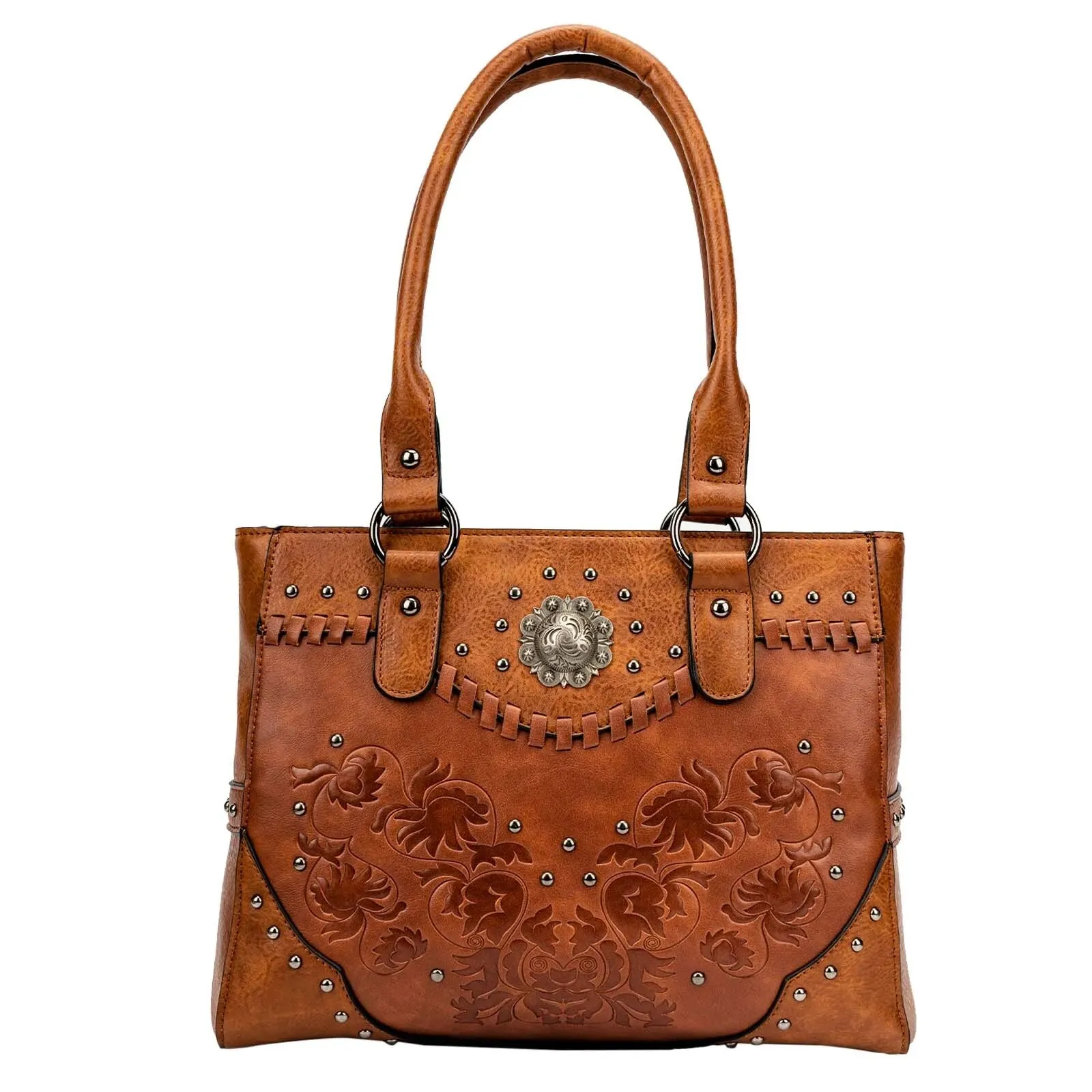 Vintage Embossed Concho Studs Shoulder Bag