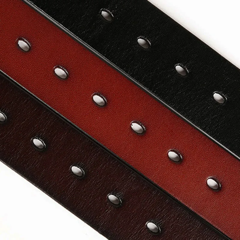 Vintage Geometric Metal Rivet Studded Leather Belt