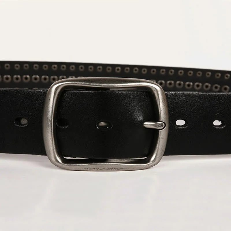 Vintage Geometric Metal Rivet Studded Leather Belt