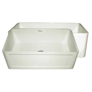 Whitehaus WHFLCON3018-BISCUIT Farmhaus Fireclay Reversible Sink with a Concave Front Apron