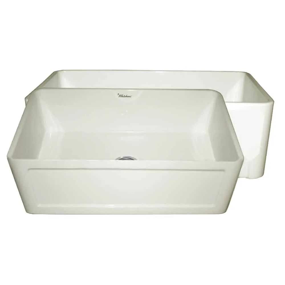 Whitehaus WHFLCON3018-BISCUIT Farmhaus Fireclay Reversible Sink with a Concave Front Apron